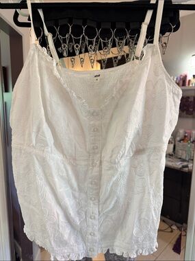 aerie White Eyelet Button-Front Camisole